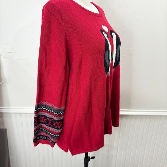 Coldwater Creek Plus Size 2X Penguin Sweater Red Winter Holiday Winter Christmas - Picture 13 of 13